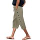 thumbnail image 1 of Pantalones capri elásticos con botón para mujer - Pantalones informales holgados de color liso, 1 of 8