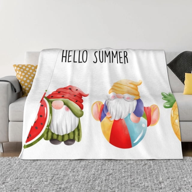 Fotbe Summer Gnome Manta de Franela con Estampado, Manta Ultrasuave para Cama, Sofá, Auto, Hipoalergénica y Antibolitas-50"x40"