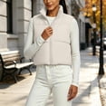 thumbnail image 6 of Smupbvky Cropped Vest for Women Zip Up Sleeveless Quilted Jacket Lightweight Mock Neck Winter Outerwear for Layering (M, Beige), 6 of 7