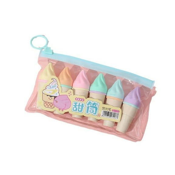 Kilougeis Big Promotion 6pcs Cute Highlighter Pen Ice Shape Fluorescent Marker Pens 6ml