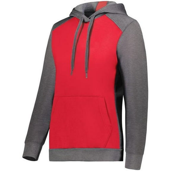 Augusta Sportswear 6867.H72.XS Ladies Three-Season Fleece Pullover Hoodie, Scarlet & Carbon Heather - Extra Small