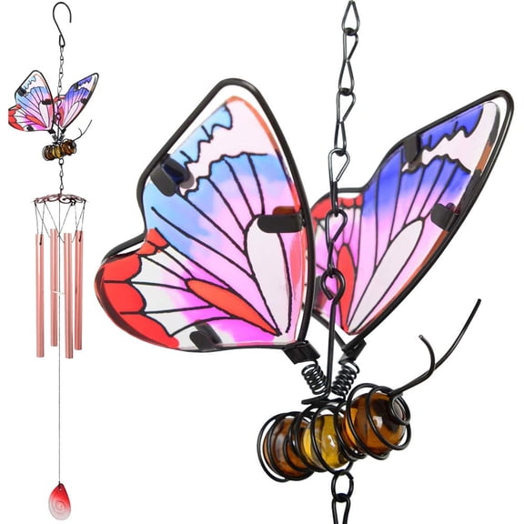 27.5-Inch Stained Glass Butterfly Wind Chimes – Indoor/Outdoor Metal Chime for Garden, Patio, Yard & Window Decor – Perfect Gift for Mom