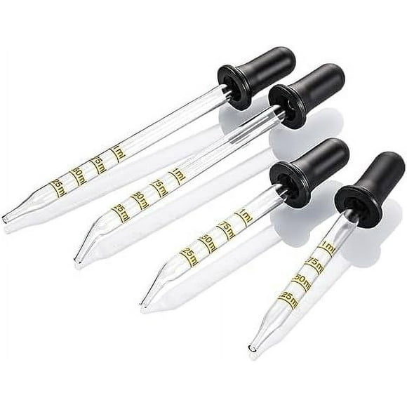4 Pack, 1 mL Glass Eye Dropper with Measurement - Long & Short, Bent & Straight Tip Calibrated Glass Medicine Droppers, Accurate Dose Pipette Dropper for Essential Oils, Feeding, Ear, Lab, Health Care