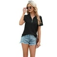 thumbnail image 3 of Women'S Short Sleeve Top 2025 Summer Elegant V Neck Zipper Collared Work Shirts Dressy Blouses Black S, 3 of 9