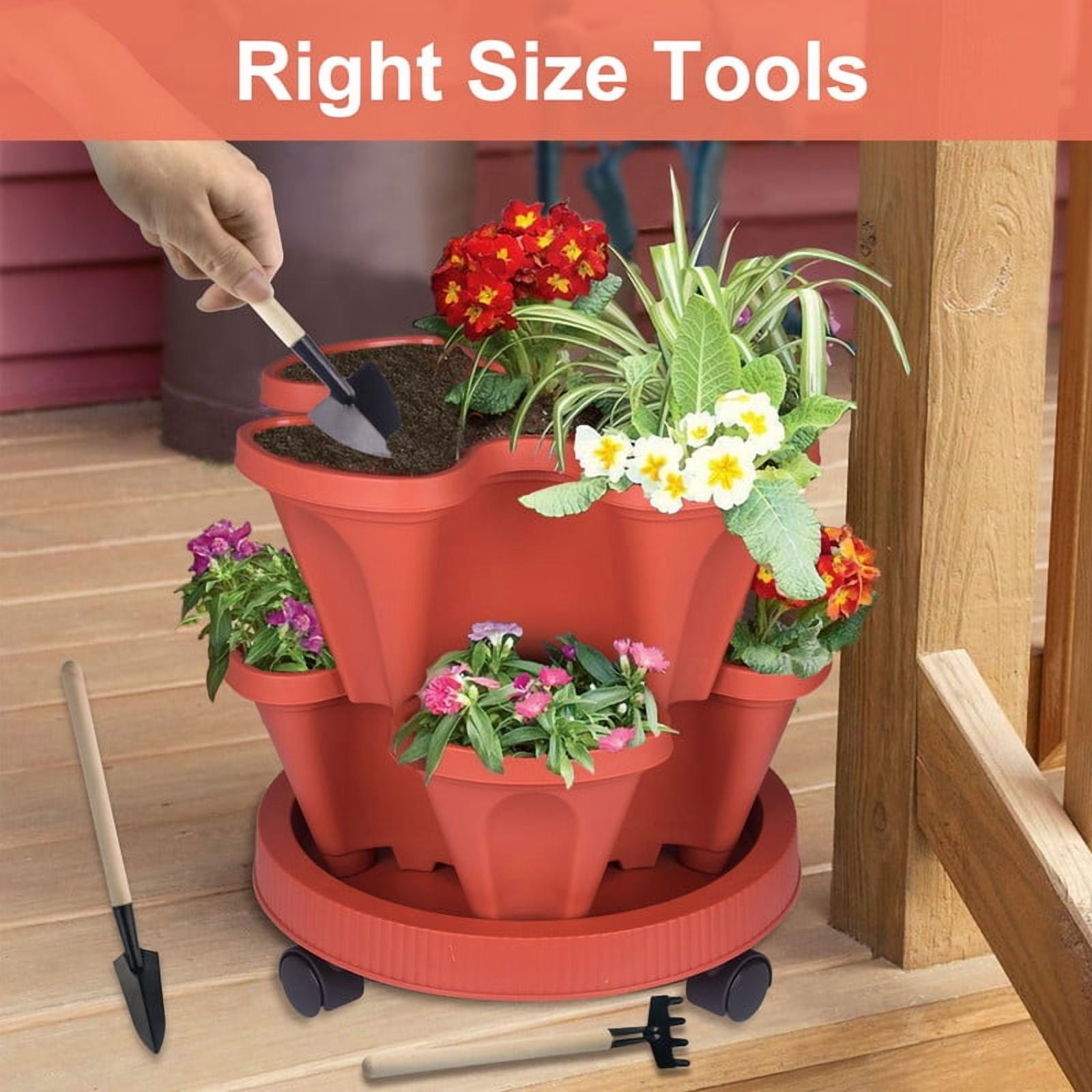 7-Tier Vertical Stackable Tower Planter for Strawberries, Flowers, Herbs, and Vegetables - Red.