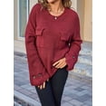 thumbnail image 5 of Womens Knit Tops 2025 Oversized Long Sleeve Crewneck Sweater Business Casual Blouses Basic Sweater Wine Red XL, 5 of 9