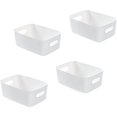thumbnail image 1 of Set Of 4 White Plastic Storage Basket, Plastic Storage Basket, Plastic Basket With Handle For Stackable Cupboards, Kitchen, Bedroom, Bathroom, Office,, 1 of 3