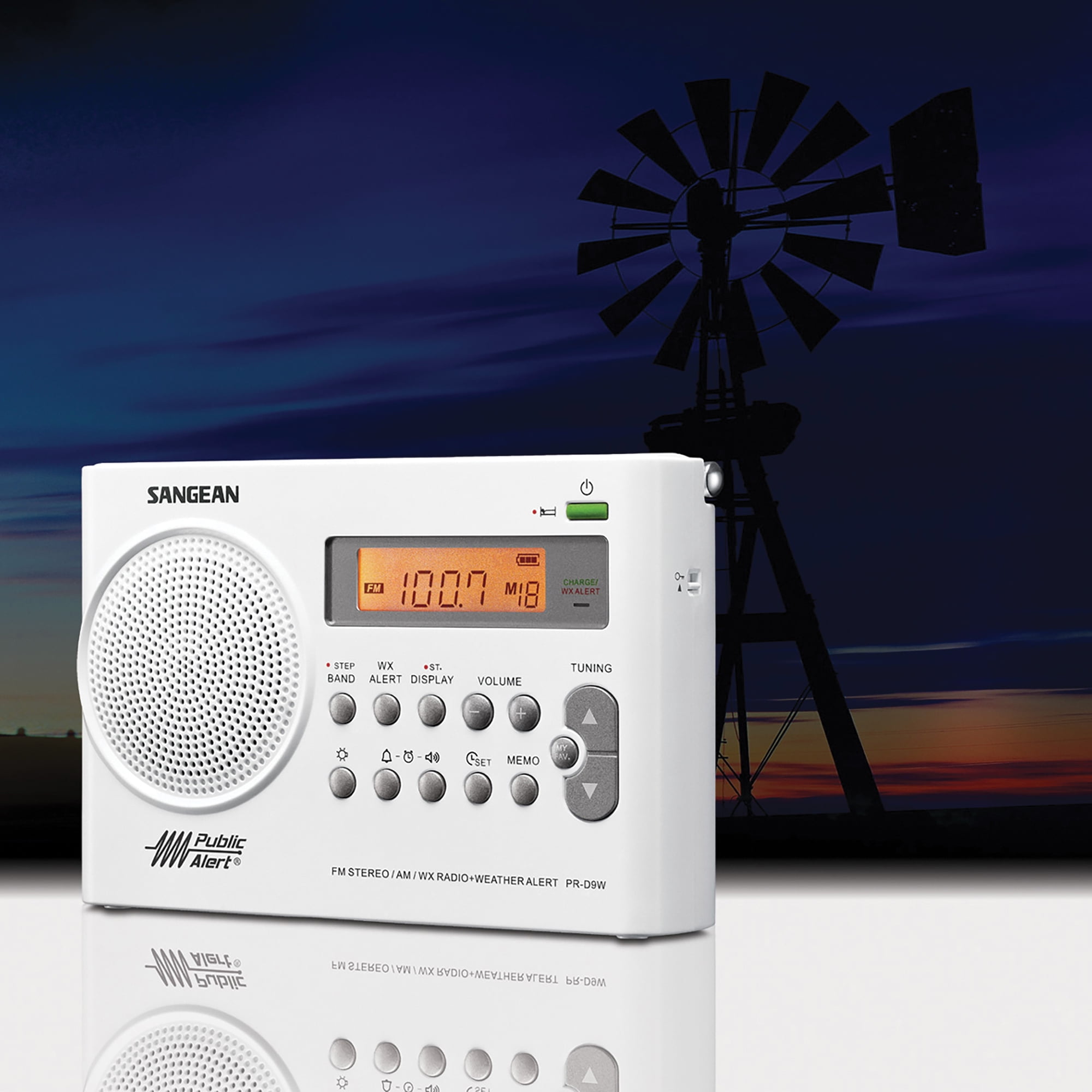 Sangean Portable AM/FM Radio, White, PR-D9W