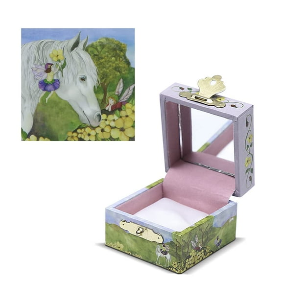Enchantmints Horse Jewelry Box Tiny Treasure Chest with Mirror Soft Satin Cushion