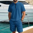 thumbnail image 2 of HBGVBA Men Print Short Sleeve 1 4 Zip Collared Top Drawstring Elastic Waist Casual Shorts Set, 2 of 5