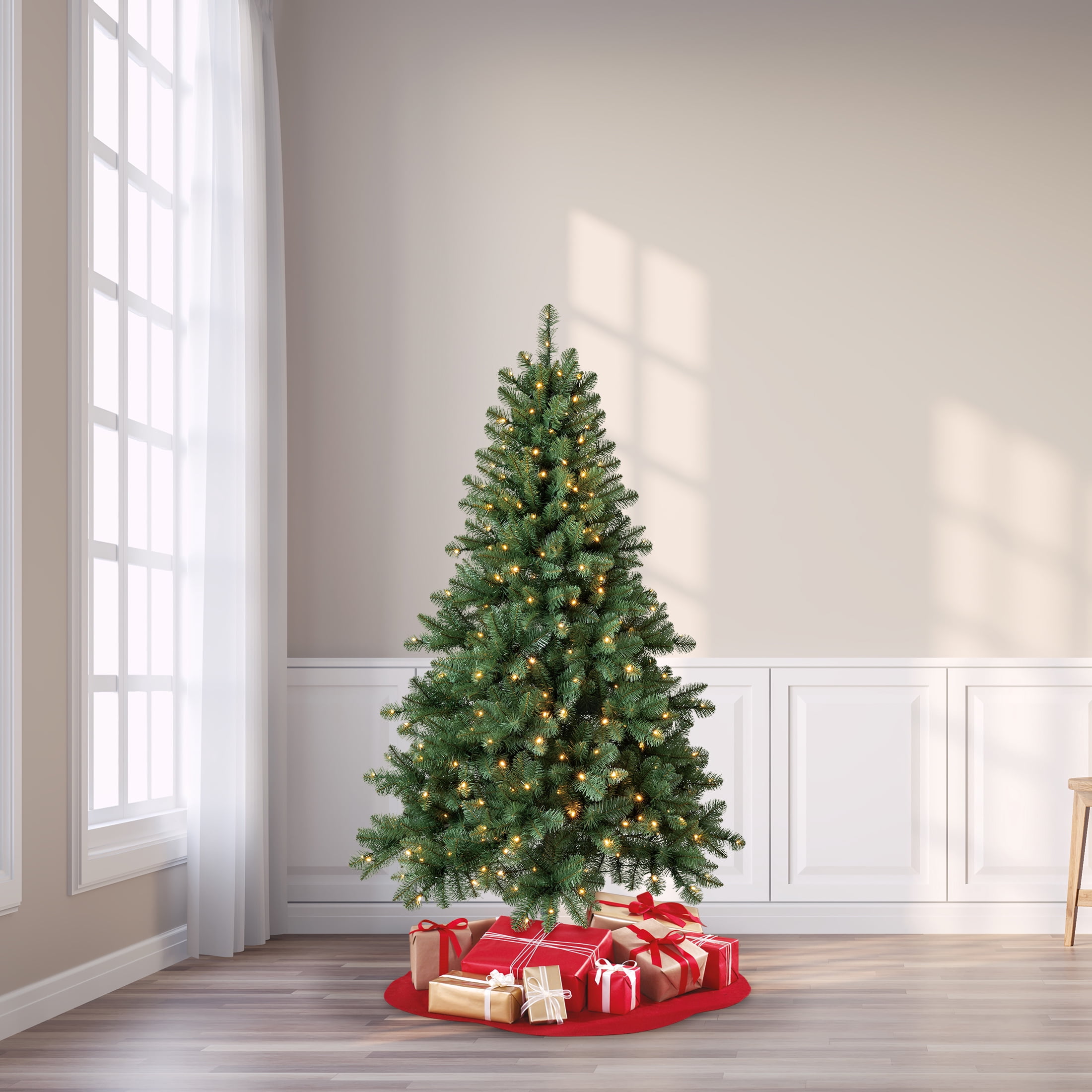 6.5' Pre-Lit Windham Spruce Green Artificial Christmas Tree with Warm White LED Lights, by Holiday Time