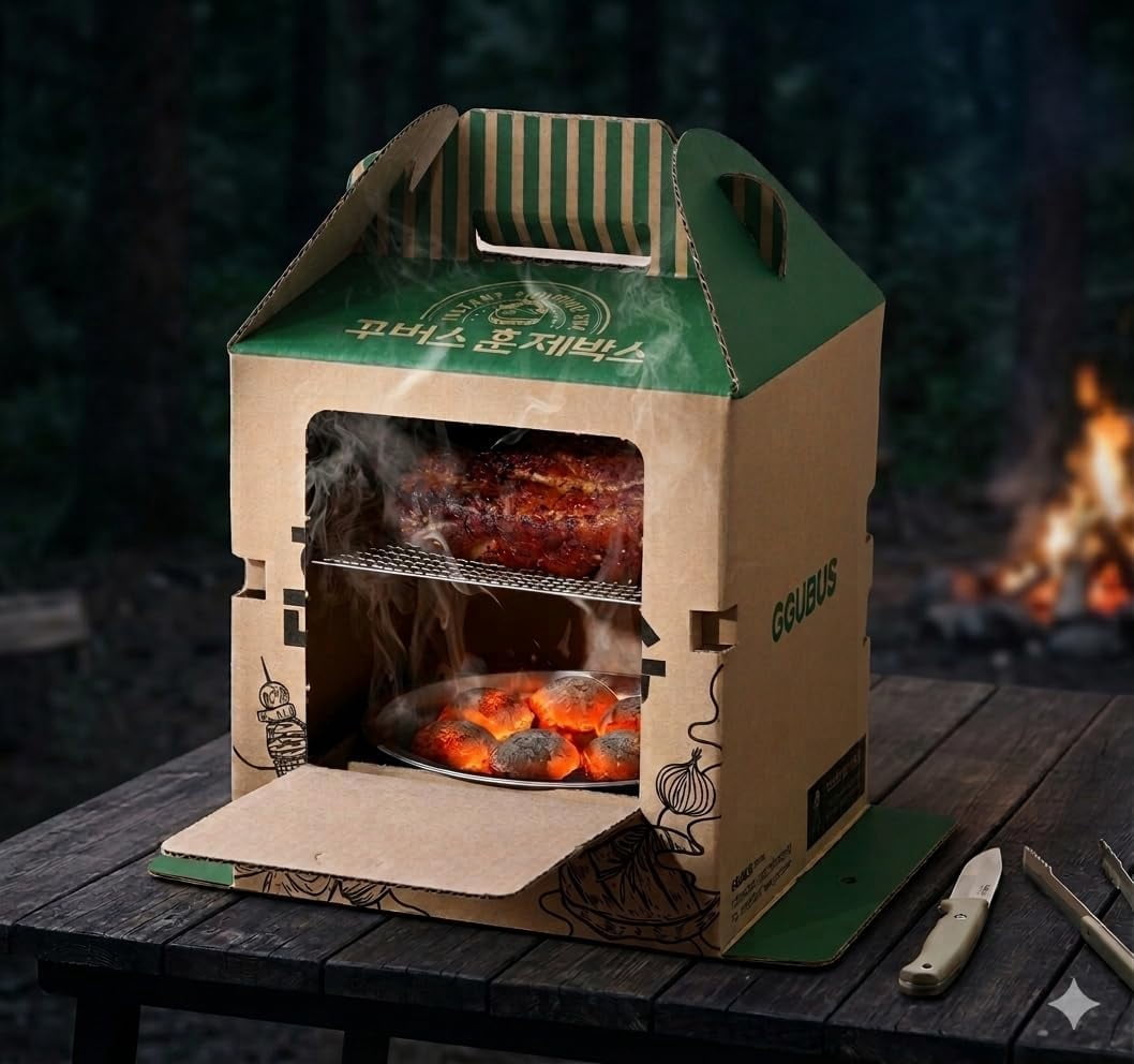 GGUBUS Grill House – All-in-One Disposable BBQ Grill, Portable Smoker & Charcoal Roasting Box, Easy to Light, Food-Safe Paper, 90 Minutes of Coal Life – Premium Outdoor Camping, Picnic (Pack of 2)