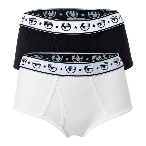 CHIARA FERRAGNI Slip para Mujer Pack de 2 - Briefs, Algodón Elástico, Cintura con Logotipo, uni Negro/Blanco XS (X-Small)