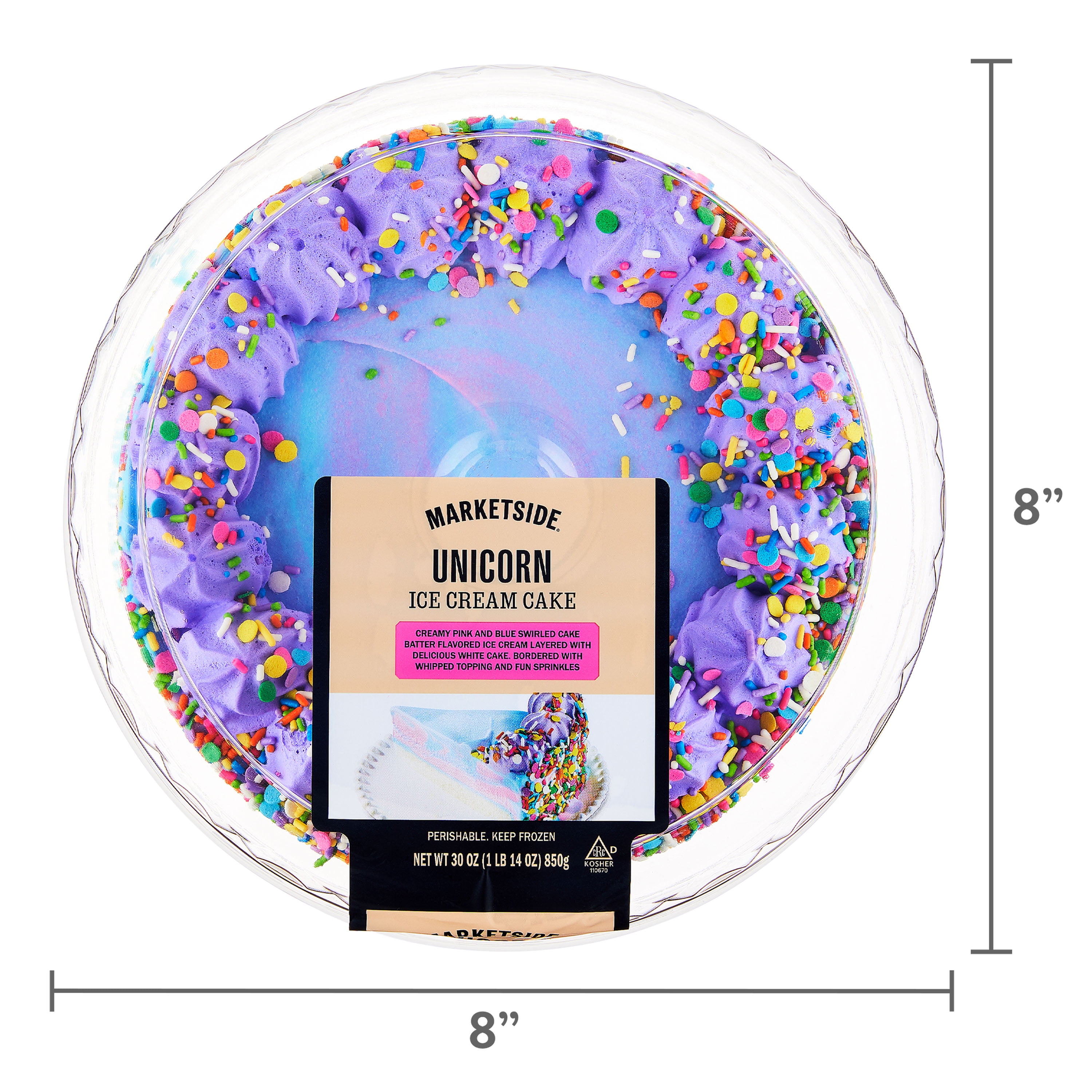 Marketside Unicorn Ice Cream Cake, White Cake and Cake Batter Ice Cream, Serves 12, 30 oz (Frozen Cake Batter Ice Cream Cake)