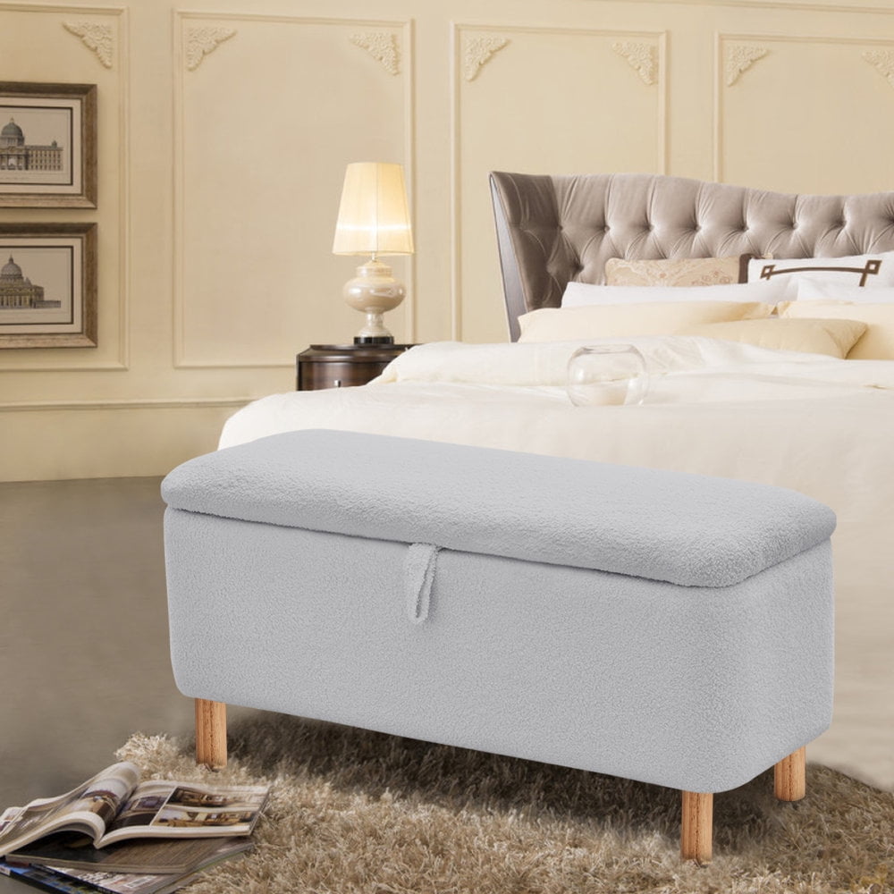 Comfort Stretch 39.3" Length Storage Ottoman Bench for Living Room,Gray Bedroom Bench with Entryway Storage Rectangular Boucle Foot Rest Stool Padded Seat