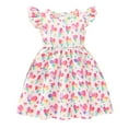 thumbnail image 1 of FAOWME Robe à Manches Volantes Imprimé Cœur pour Filles Tout-Petits Robe de Danse Fête Col Rond Robe d'Été Blanche 2-3 Ans, 1 of 7