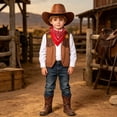 thumbnail image 2 of mgoYE Cowboy Cowgirl Outfits for Boys, Toddler Kids Dress Up Role Play Parties Cowboy Kids' Vest & Bandana Set Hat(Brown,7-8 Years), 2 of 7