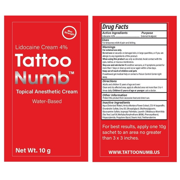 10g Sachet TattooNumb Numbing Cream Lidocaine 4% Skin Numb