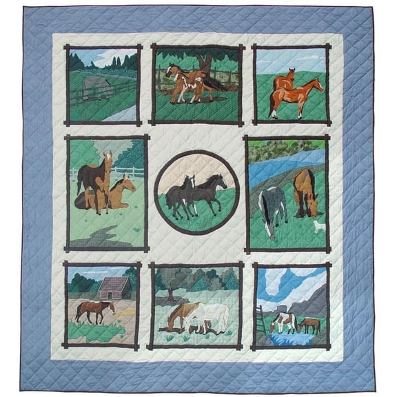 Patch Magic Horse Friends Lightweight Reversible Cotton Twin Quilt Adult