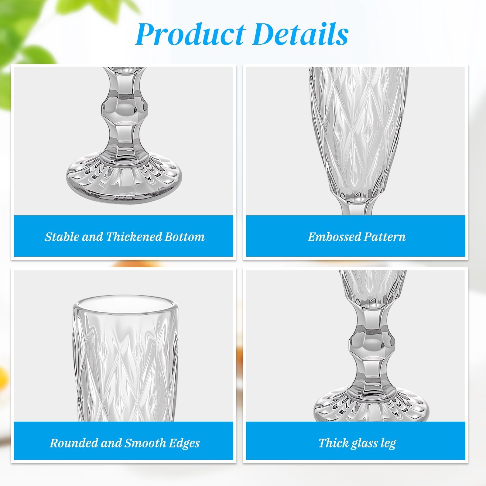 6-Piece 150ml Glass Stemmed Wine Glasses Set, Diamond Pattern Vintage Dessert Cups, 5oz European Style Cocktail Glasses, Dishwasher Safe Drinkware for Home Bar & Party