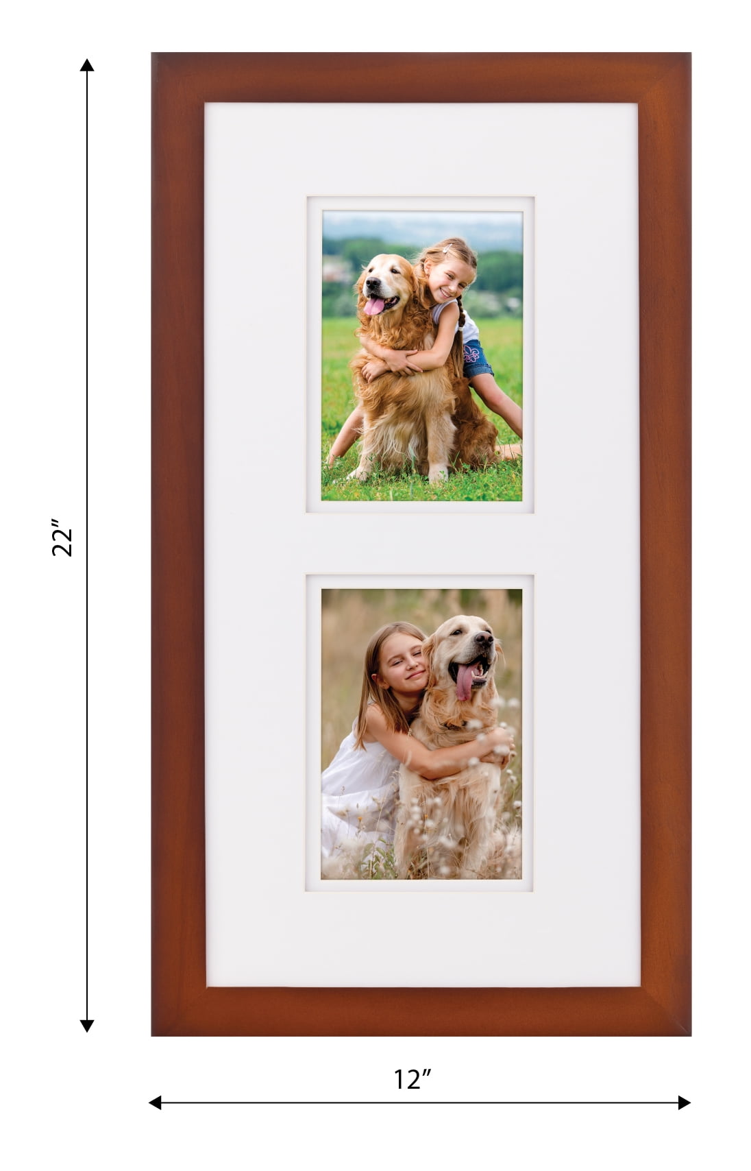 Gallery Solutions - 10"x20" Walnut Rectangular Photo Frame Wall Mount, for 5"x7" Pictures