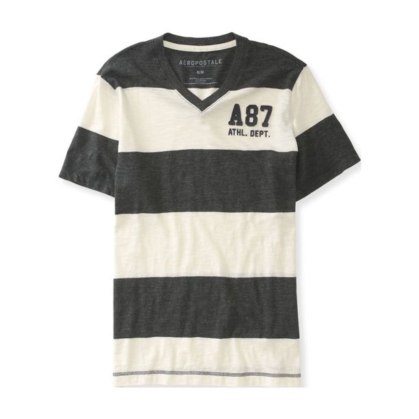 Aeropostale - Camiseta con adornos A87 a rayas para hombre, gris, grande