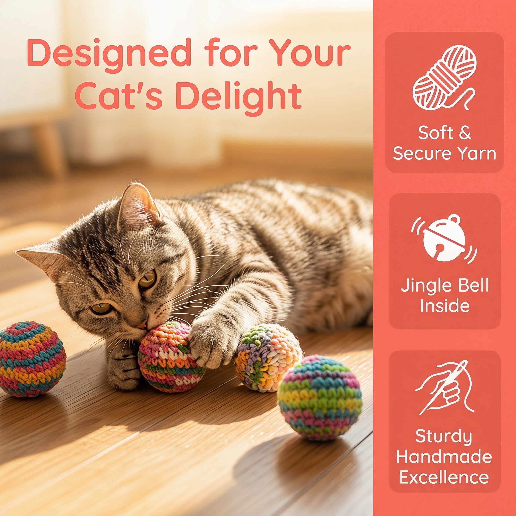 Cat Toys – 6 Pack Yarn Cat Balls with Bell Inside, Interactive Kitten Toys for Indoor Cats, Fun Chew & Chase Balls for All Breeds