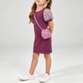 thumbnail image 3 of Auroural Girls Puff Short Sleeve Ribbed Dress with Matching Mini Crossbody Bag, 3 of 7