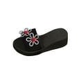 thumbnail image 1 of Pantoufles Rouges pour Femmes Talon Compensé Bout Rond Bout Ouvert Fleur en Strass Semelle Épaisse Décontractées Printemps Été Extérieur Intérieur pour Usage Quotidien Taille 38, 1 of 9