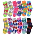 thumbnail image 2 of Glory Max Women's Assorted Colors Argyle Design Cotton Crew Socks Size 9-11 6 Pairs, 2 of 5