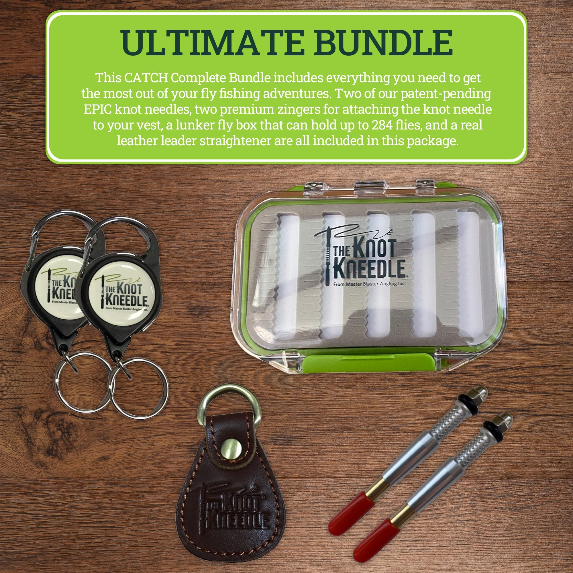 KNOT KNEEDLE Catch Midge Bundle 2 Epic, Fishing Accessories of 2 Zingers, Fly Straightener, Fly Fishing Box, Fishing Knot Tying Tool Tie 25+ Basic and Advanced Knots - 5-Piece Bundle