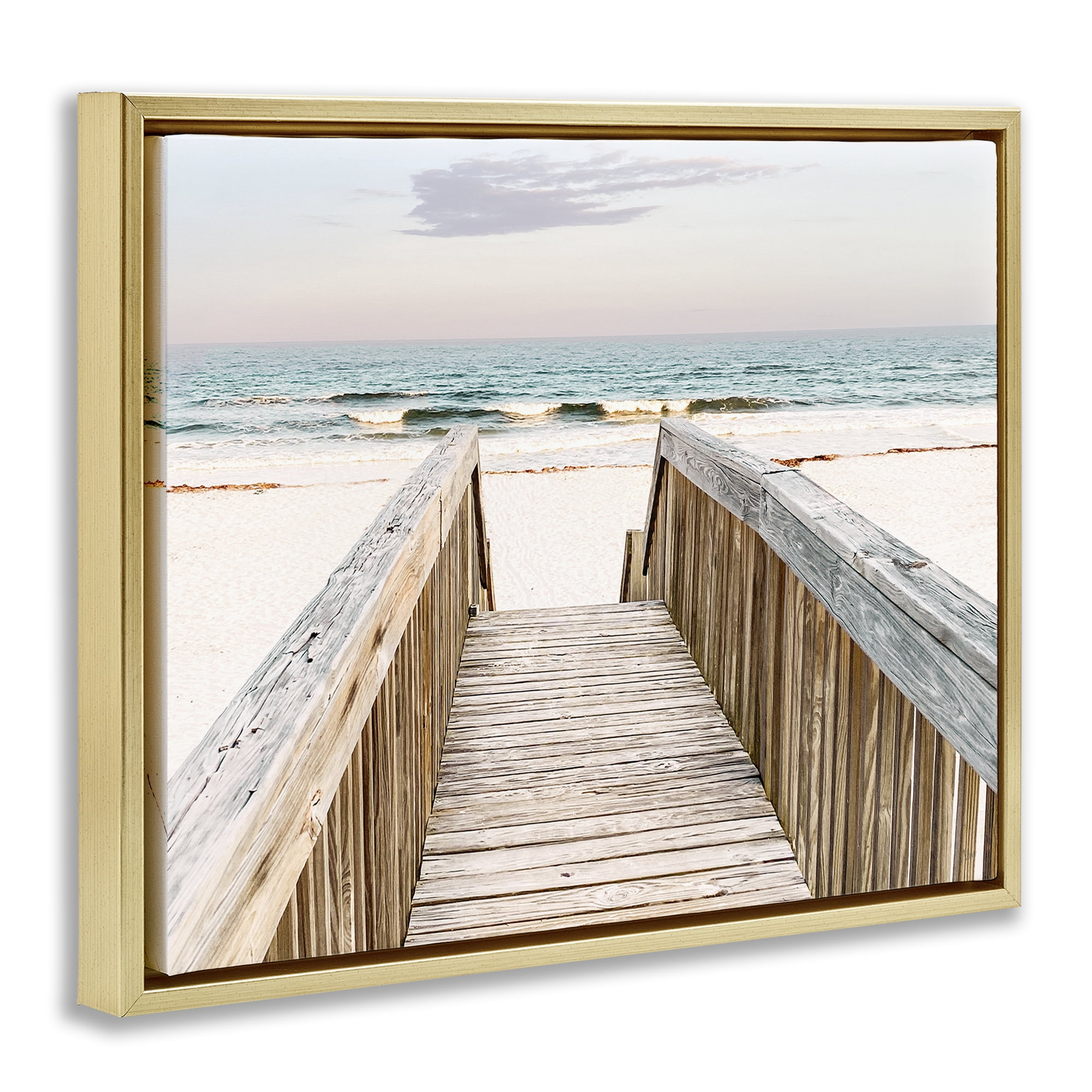 Stupell Industries Steps to Beach Shore Nautical & Beach Photography Gold Floater Framed Canvas Art Print Wall Art, 21 x 17
