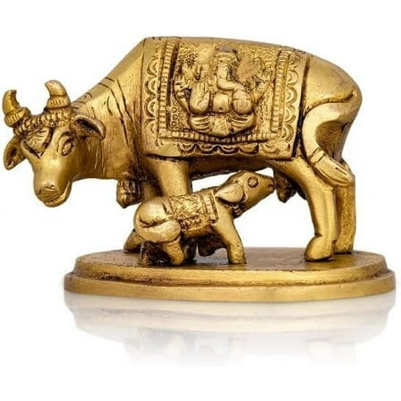 brass small kamdhenu cow/ cow and calf statue for home/office