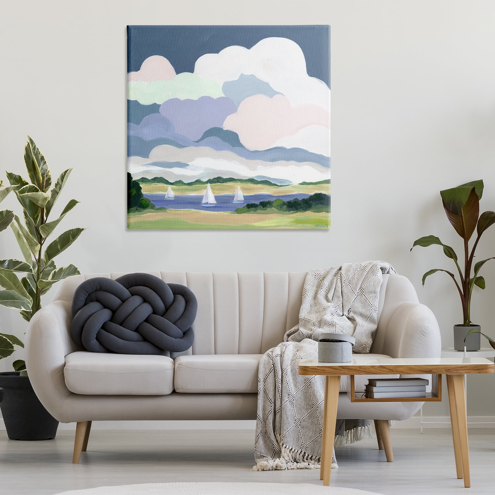 Stupell Industries Lake Sailboats with Clouds Landscape & Nature Painting Wrapped Canvas Art Print Wall Art, 36 x 36