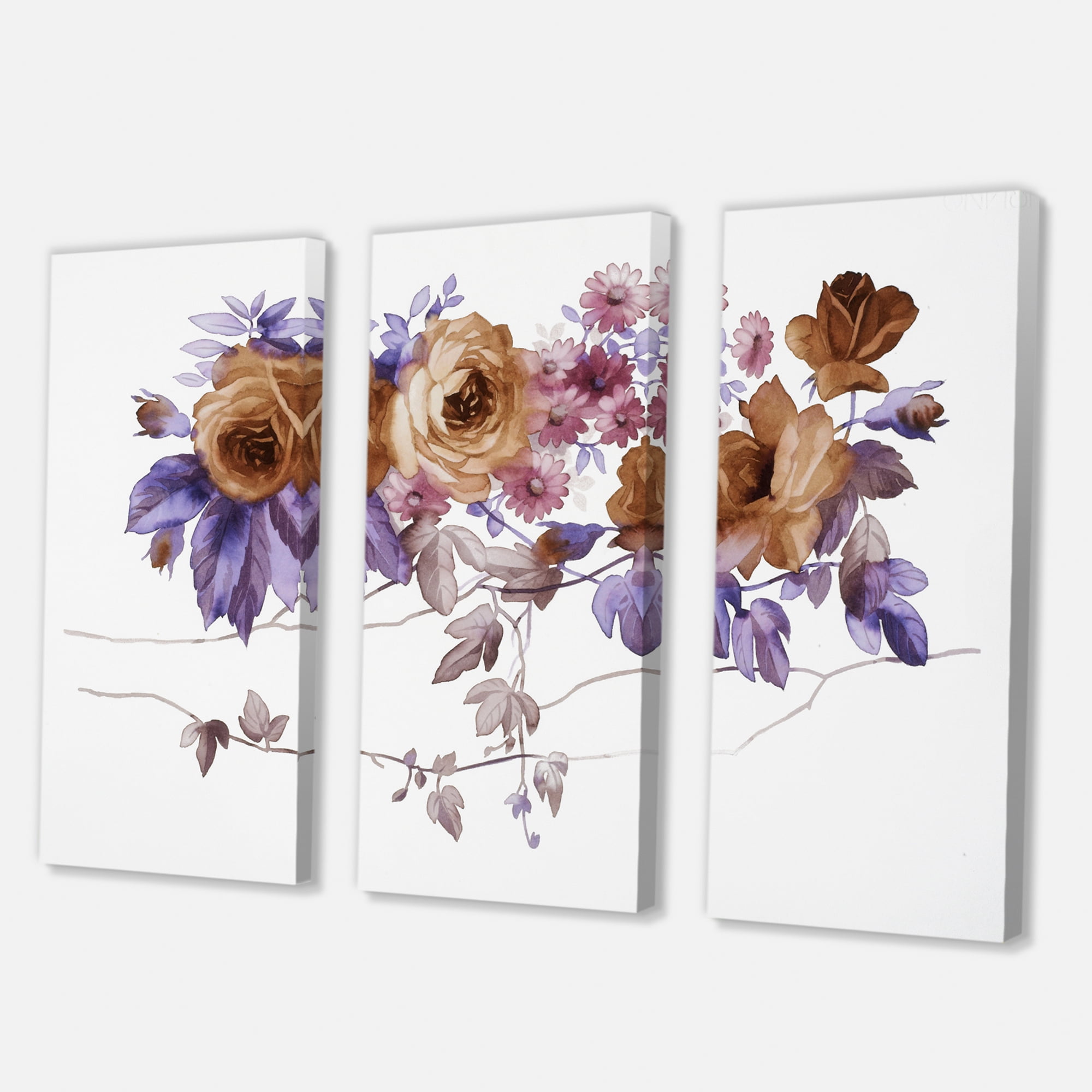 Purple Wildflowers On White IV 28 in x 36 in Painting Canvas Art Print, by Designart