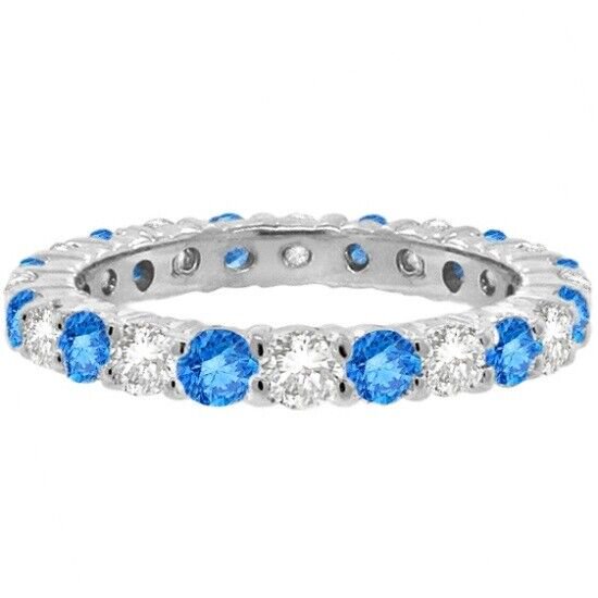 Blue Topaz Eternity Ring Band Wedding Engagement Ring 925 Sterling Silver Gemstone Jewelry For Women Gift