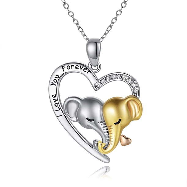 Collar con colgante de corazón y elefante en forma de letra
