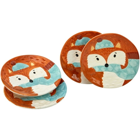 Way to Celebrate Microwave & Dishwasher Safe Figural Fox Salad Plate Set, 4