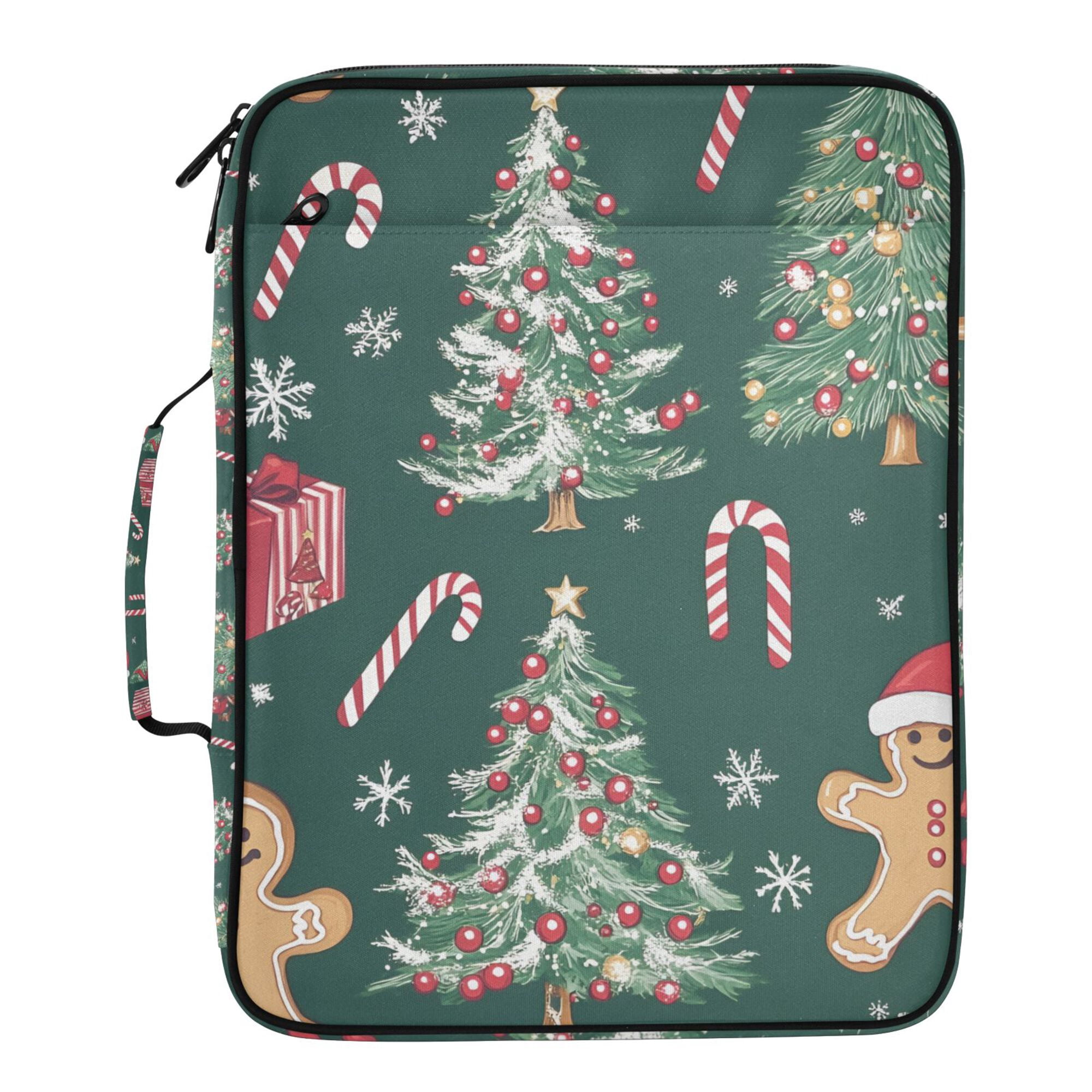 FORMRS Accordion File Folder A4 Size 7-Pocket Expanding Document Organizer Bag with 3 Ring Binder, Red Christmas Gingerbread