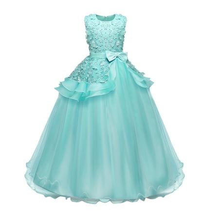 

QIPOPIQ Girls Clothes Clearance Toddler Girls Net Yarn Temperament Flowers Bowknot Birthday Party Gown Long Dresses