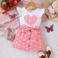 thumbnail image 5 of GYRATEDREAM Toddler Girls Skirt 2 Piece Outfits Baby Love Print Flutter Sleeve T-shirt Top + Belted Button down Skirt Set for 12 Months-5 Years, 5 of 8