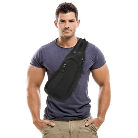 AOWOO Black Sling Bag, Lightweight One Strap Shoulder Chest Bag for Men Women, Small Waterproof Sling Backpack Fishing Bag for Hiking Walking Biking Travel Cycling, Nylon