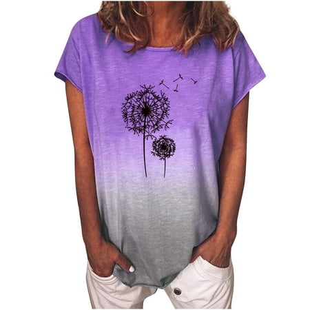 

Plus Size Tops for Women Crop Tops Trendy Woman Causal Crew Neck Printed Blouse Short Sleeve T-Shirt Summer Tops T Shirts for Women Valentines Day Shirts Women on Sale Clearance Purple S