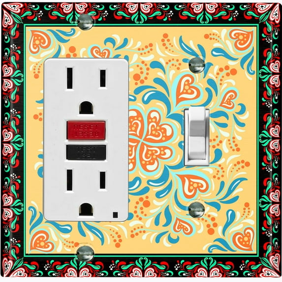 Metal Light Switch Plate Cover Yellow Flower Heart Mandala Tile Pattern TIL031