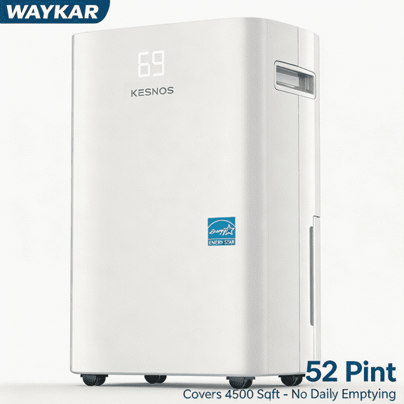 Kesnos 52 Pint Dehumidifiers for Home & Basement, 4500 Sq Ft Coverage, with Drain Hose, Auto Defrost (15 Pint DOE, White)