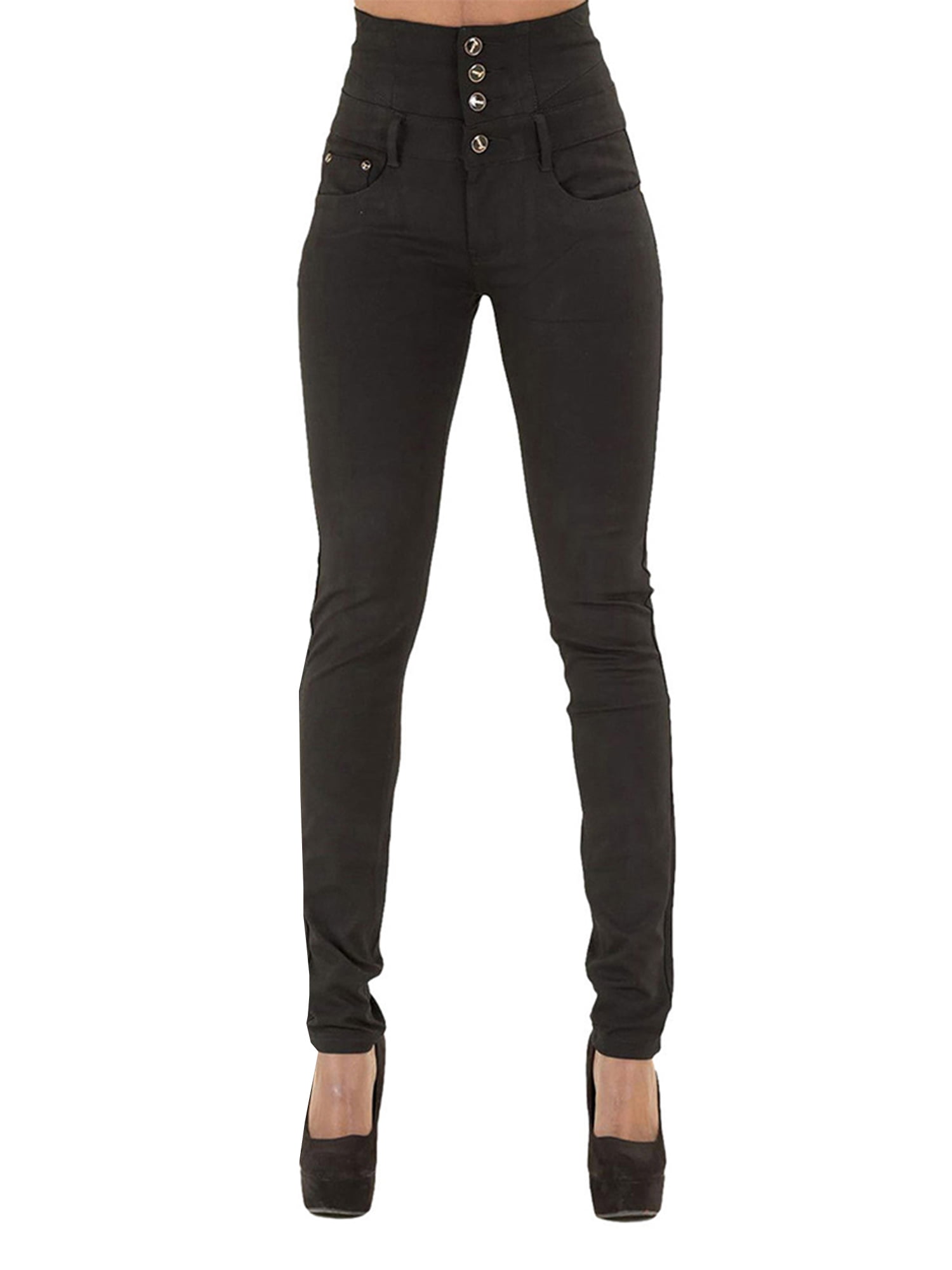 JustVH Women High-waisted Butt Lifting Skinny Stretch Jeans Button Zipper  Fly Denim Pants - Walmart.com