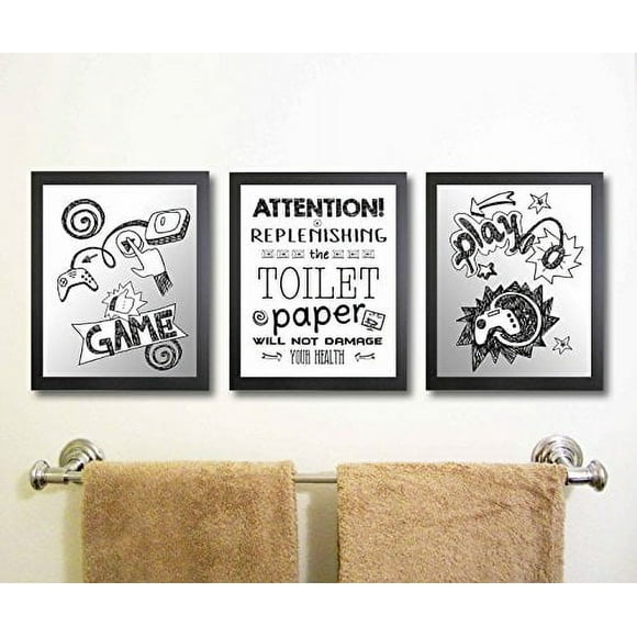 Video Game Themed Art Print Bathroom Wall Decoration (Set or Three) Gamer Bath