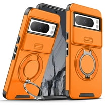360° Rotatable   100° Fold Ring Stand Slim Fit Case for Google Pixel 9 Pro XL, with Sliding Camera Cover Shockproof Drop Protection Matte Hybrid Phone Cover, Support Magnetic Car Mount, Orange
