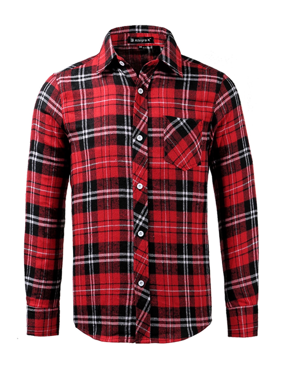 Unique Bargains Men Long Sleeves Check Print Button Down Plaid 