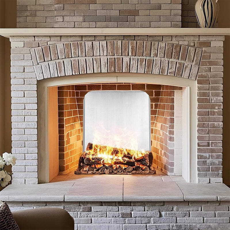 Fireplace Heat Reflector, 16-18 Inch Stainless Steel Fireback Panel with Adjustable Stand, Hearth Wall Guard Protector for Wood Stove, Increases Heat Efficiency sliver